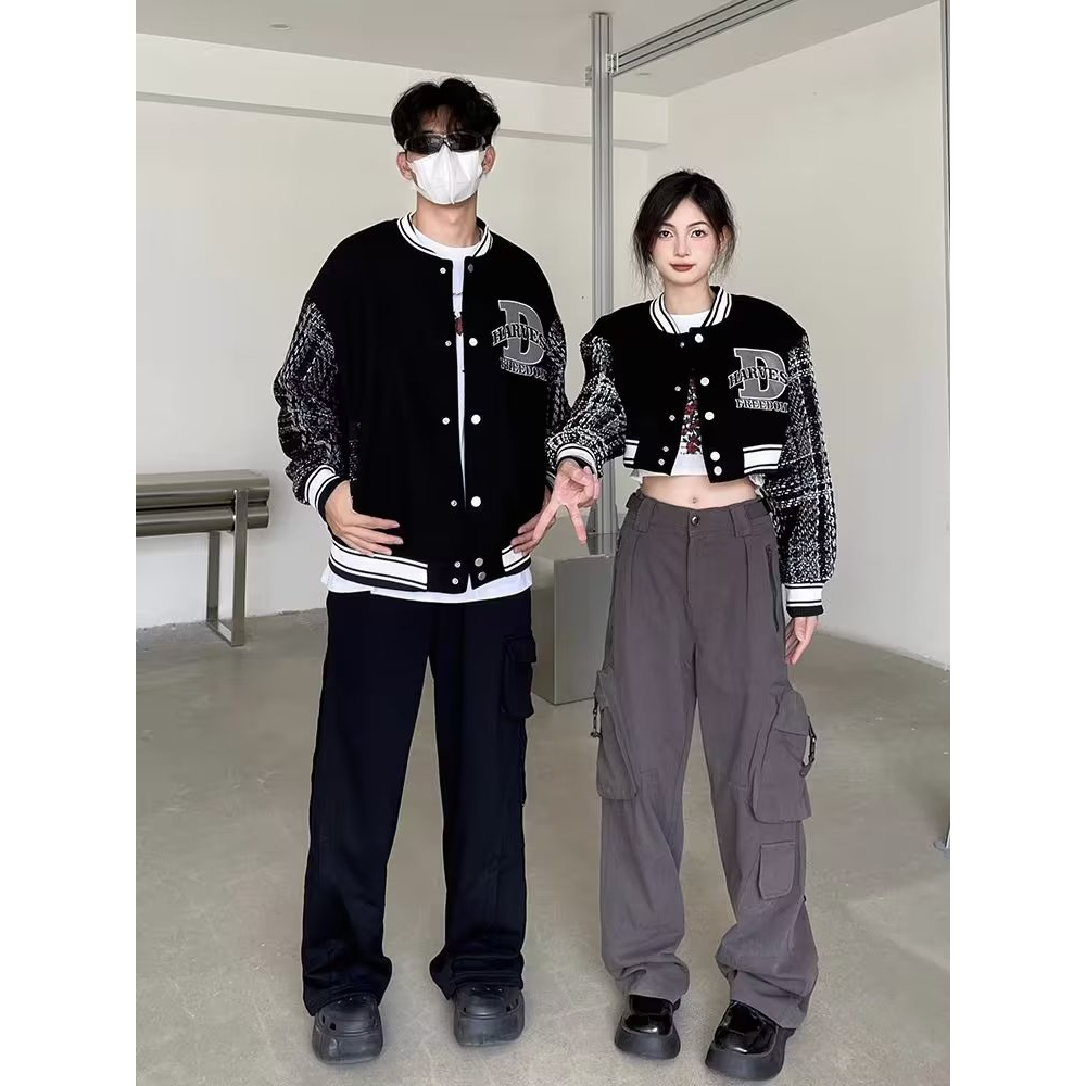 Áo khoác bóng chày nam nữ trang phục cặp đôi đơn giản unisex Mỹ retro thời trang embroidery phong cách đường phố áo khoác baseball jacket đôi