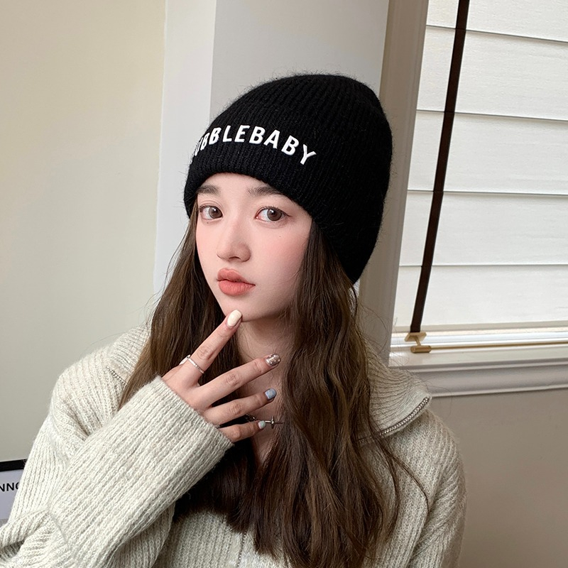 Mũ Len Dệt Kim In Chữ Phong Cách Hàn Quốc Thời Trang Thu Đông Cho Nữ
