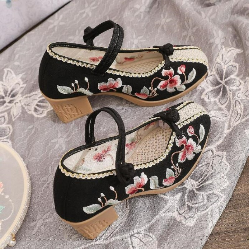 Giày Cao Gót Thêu Hoa Phong Cách vintage