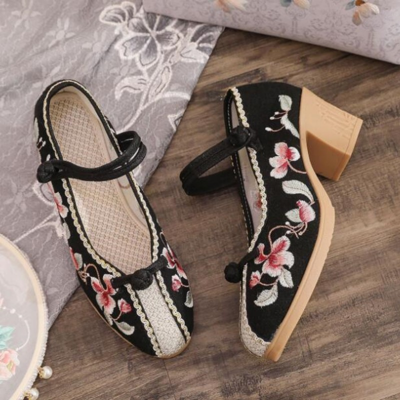 Giày Cao Gót Thêu Hoa Phong Cách vintage