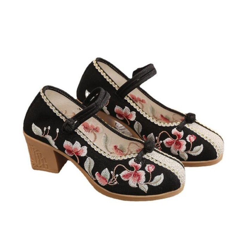 Giày Cao Gót Thêu Hoa Phong Cách vintage