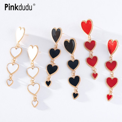 Khuyên tai Pinkdudu PD1187 dáng dài nhiều lớp bằng hợp kim tráng men phong cách cổ điển thời trang cho nữ
