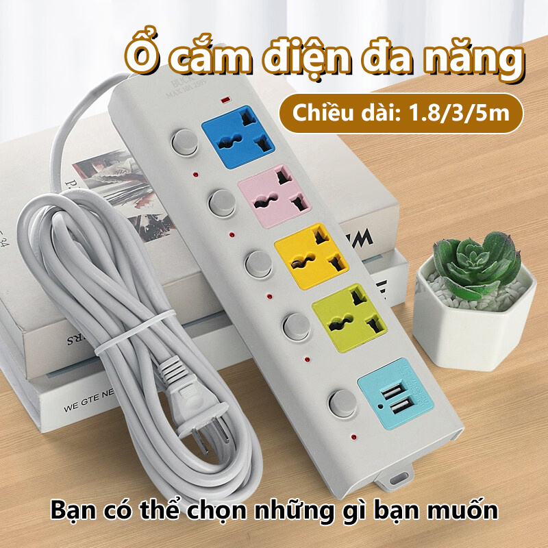 Ổ Điện Đa Năng DT SMart 4 Ổ Cắm Điện 2 Cổng Sạc USB 2,1A 1,8M 3M  4,2M 5M Dây Dày Chất Lượng Cao, phù hợp tất cả chuẩn