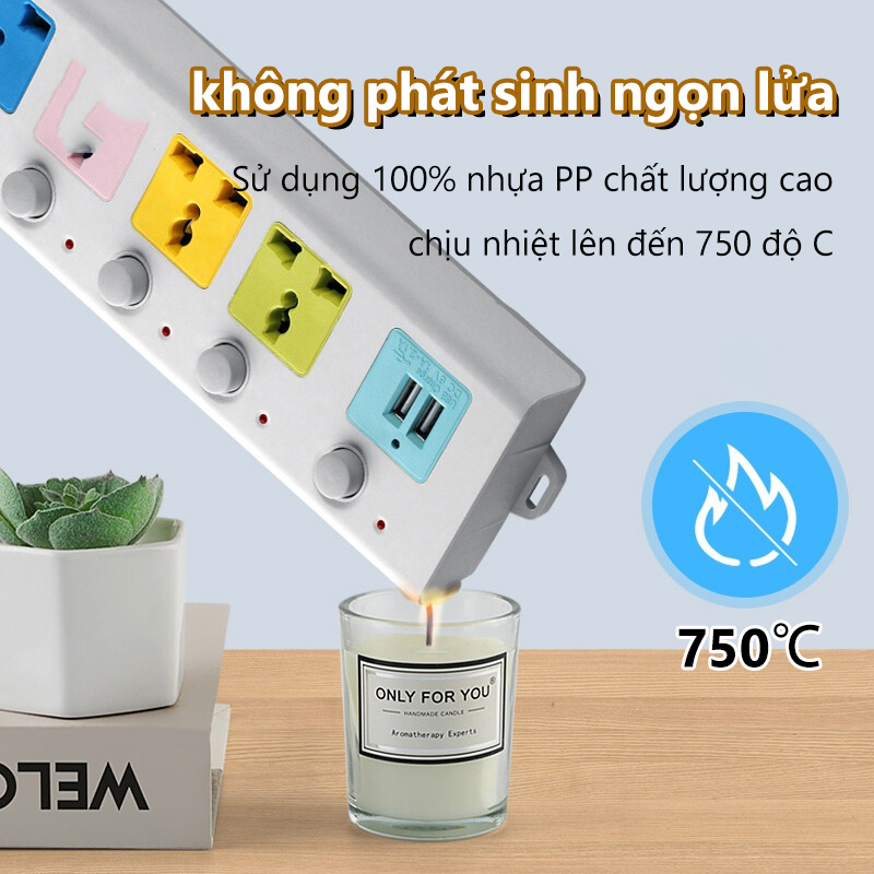 KAIMEIDI Ổ Cắm Điện Đa Năng 7 Cổng Sạc USB 2 Cáp USB 3 Và 5M Cáp Dày Chất Lượng Cao 100%