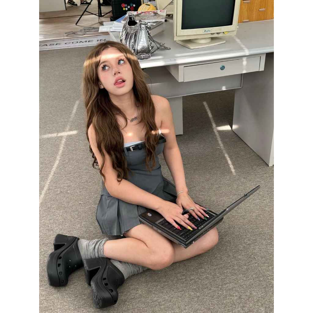 Cocory vn Chân Váy Chữ a Lưng Cao Và Áo Tay Cộc Thời Trang Quyến Rũ Cho Nữ