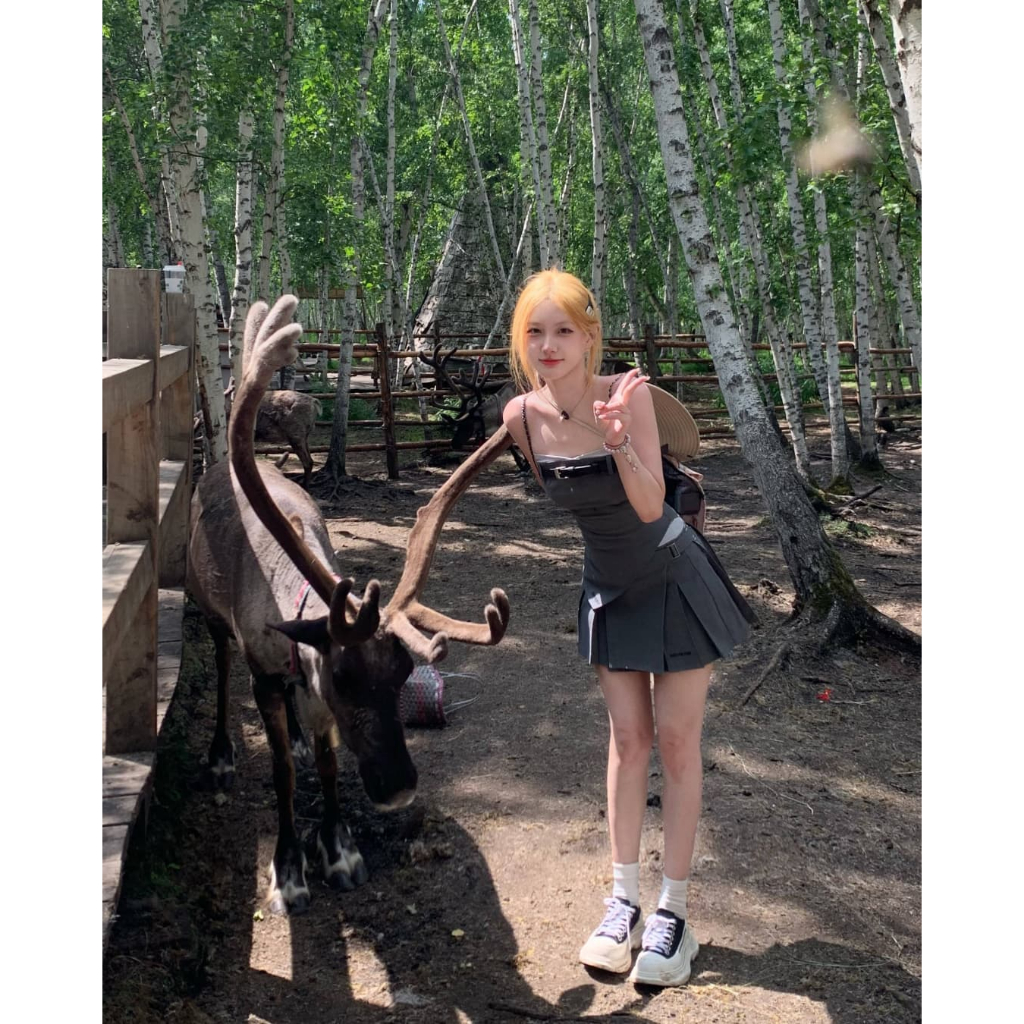 Cocory vn Chân Váy Chữ a Lưng Cao Và Áo Tay Cộc Thời Trang Quyến Rũ Cho Nữ