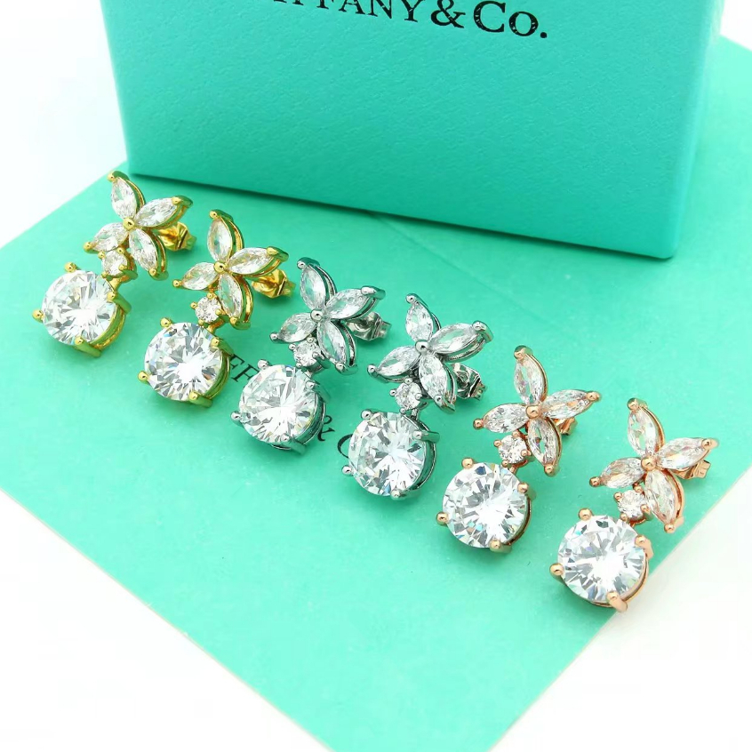 Tfys Khuyên Tai Bạc Đính Kim Cương Pha Lê Không Gây Dị Ứng Cho Nữ