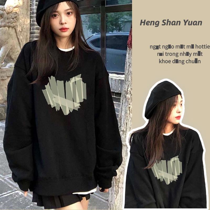 Áo sweater Cổ Tròn Tay Dài Dáng Rộng In Họa Tiết Sáng Tạo Phong Cách Hàn Quốc Thời Trang Xuân Thu