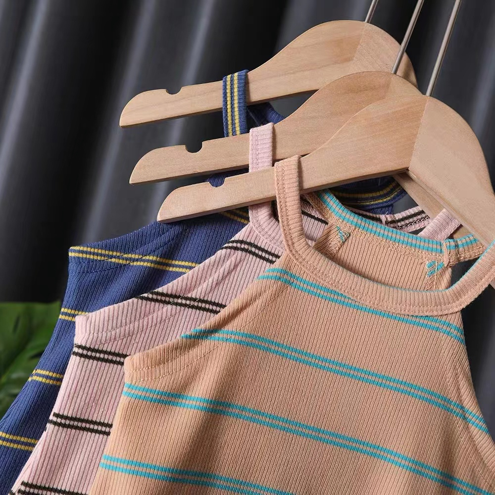 Đầm hai dây đi biển co giãn kẻ sọc phong cách mùa hè Hàn Quốc cho bé gái