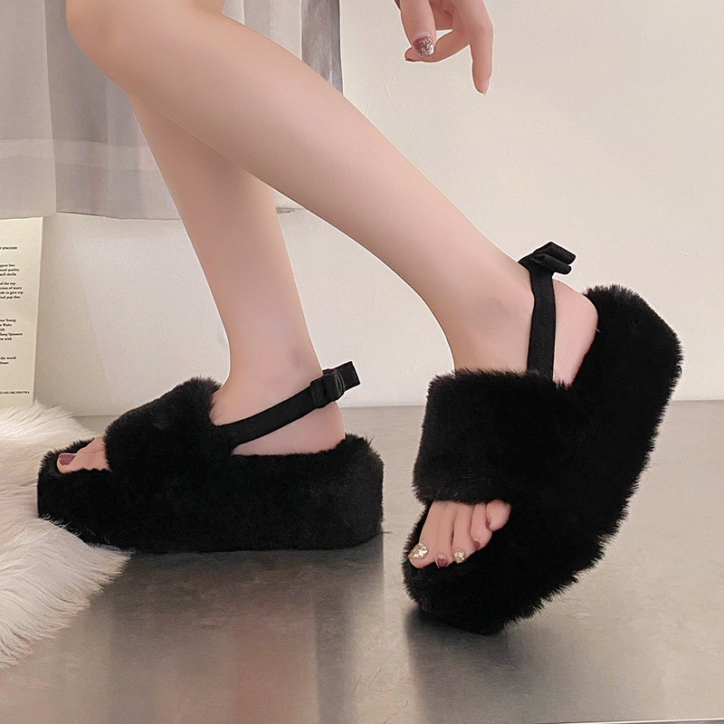 MUCHAO Dép sandal đế bằng dày dặn thắt nơ xinh xắn thời trang cho nữ