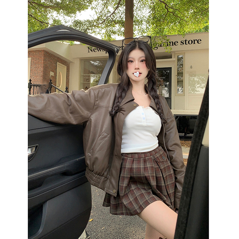 「MOTEL7」Áo Khoác Da Tay Dài Dáng Rộng Màu Đen Thời Trang Cao Cấp