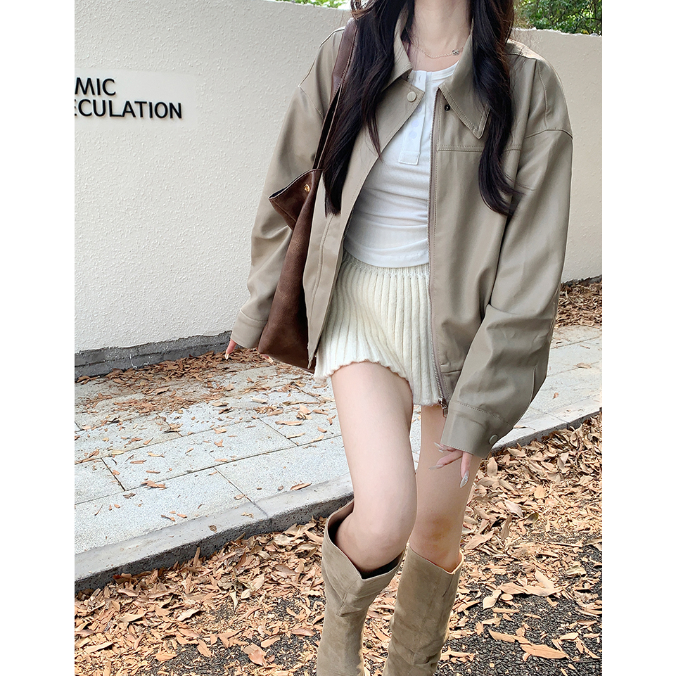 「MOTEL7」Áo Khoác Da Tay Dài Dáng Rộng Màu Đen Thời Trang Cao Cấp