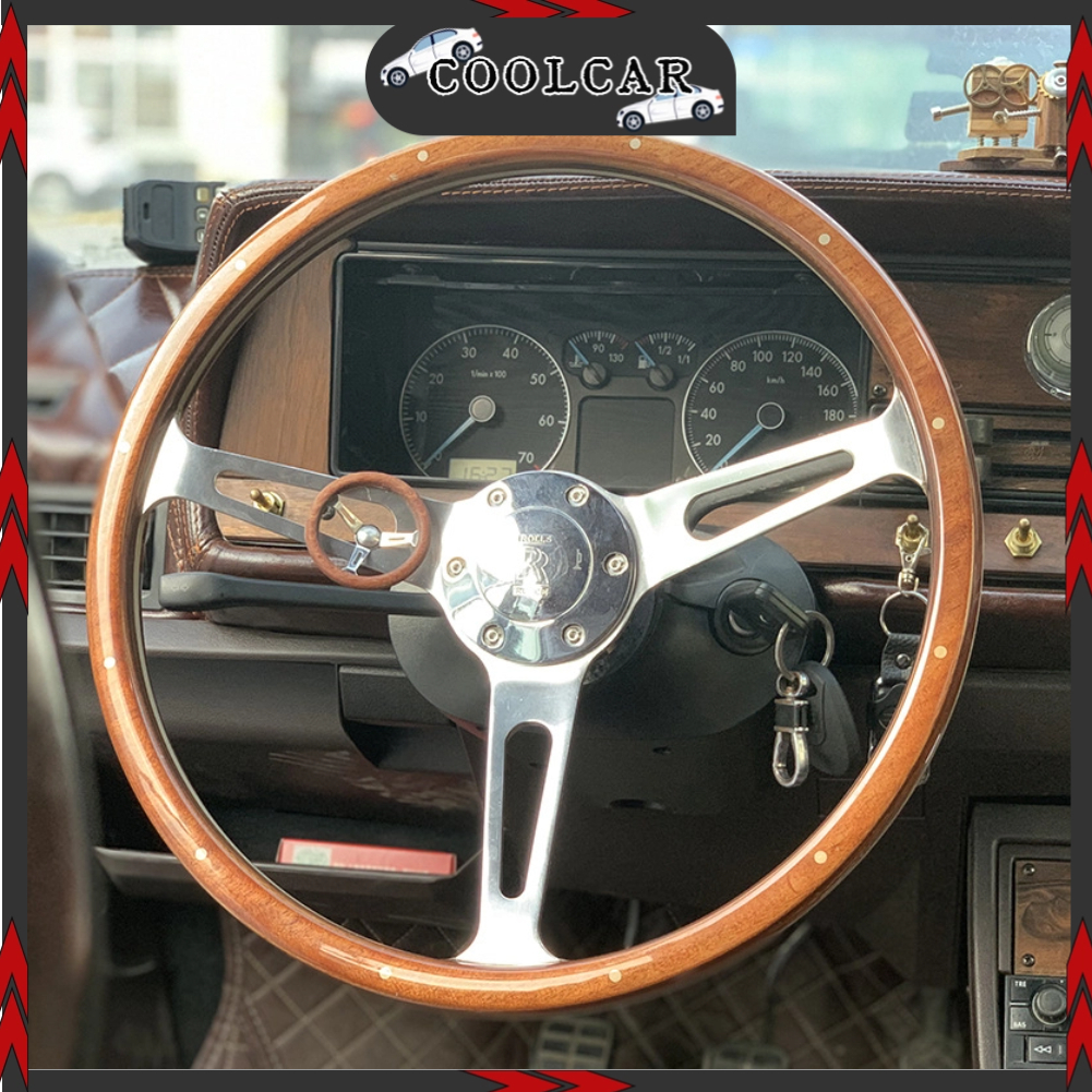 vô lăng ô tô 380mm 15in Lắp ráp tay lái cổ điển Walnut Grip 3 nan hoa tán đinh 6 lỗ - CoolCar
