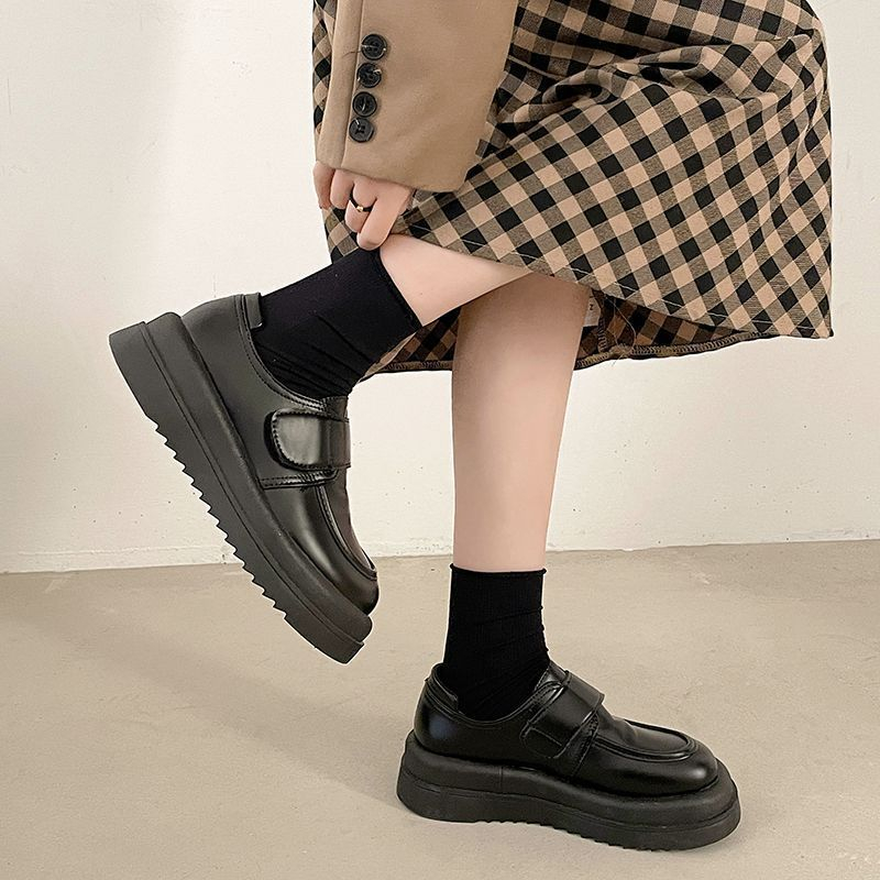 Giày Cao Gót Da Đế Dày Phong Cách Retro Nhật Bản