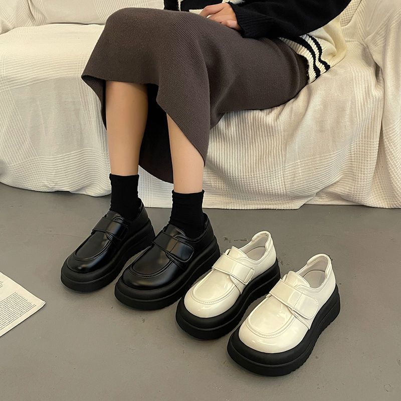 Giày Cao Gót Da Đế Dày Phong Cách Retro Nhật Bản