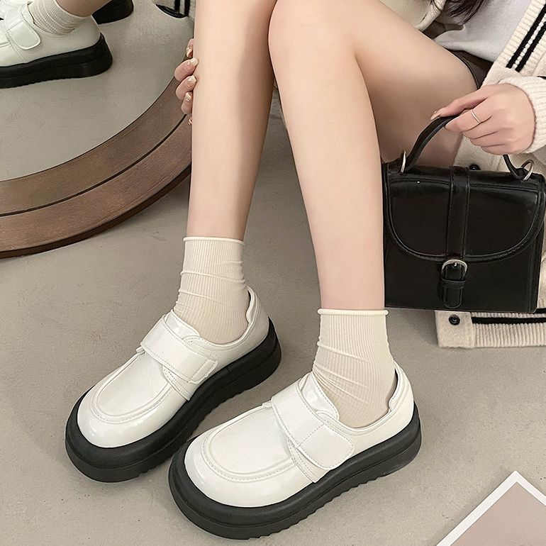 Giày Cao Gót Da Đế Dày Phong Cách Retro Nhật Bản