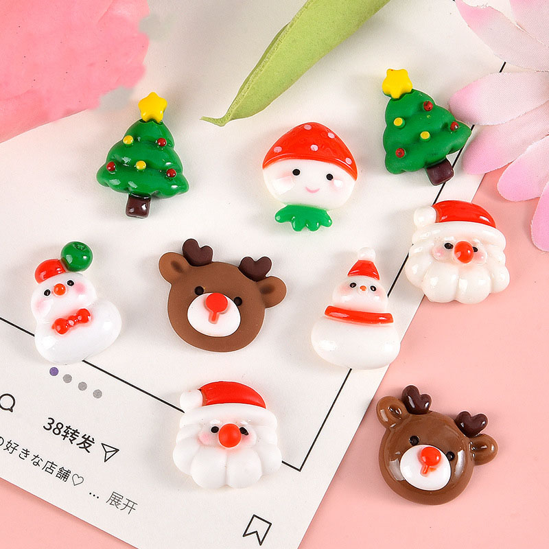 Bộ 10 Viên Đá resin Nhân Vật Hoạt Hình Giáng Sinh 3d / Phẳng Trang Trí Thủ Công