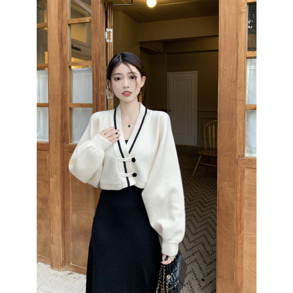 XIN LAN YA SHE Áo sweater Dệt Kim Cổ Chữ v Thời Trang 2023 Mới