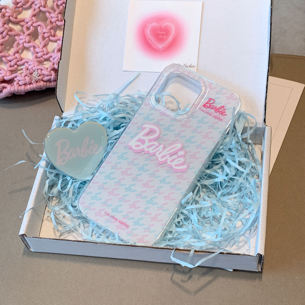 Huoundstooth Ốp Điện Thoại Có Túi Khí Chống Sốc Màu macaron barbie Cho iphone11 12 13 14 pro max