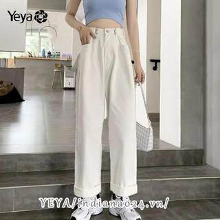 Quần jeans Nữ Lưng Cao Ống Rộng Thời Trang