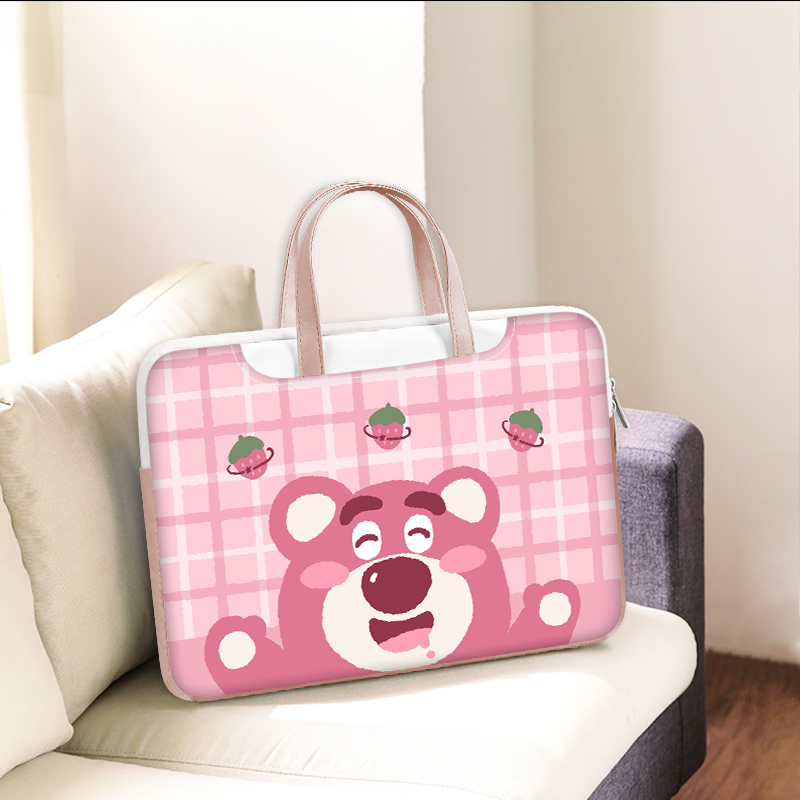 ☆ Gói điện miễn phí ☆Túi đựng laptop gấu dâu hồng cho bé gái và bé trai 12 13 14 15 16 17 inch Túi xách Sứ giả