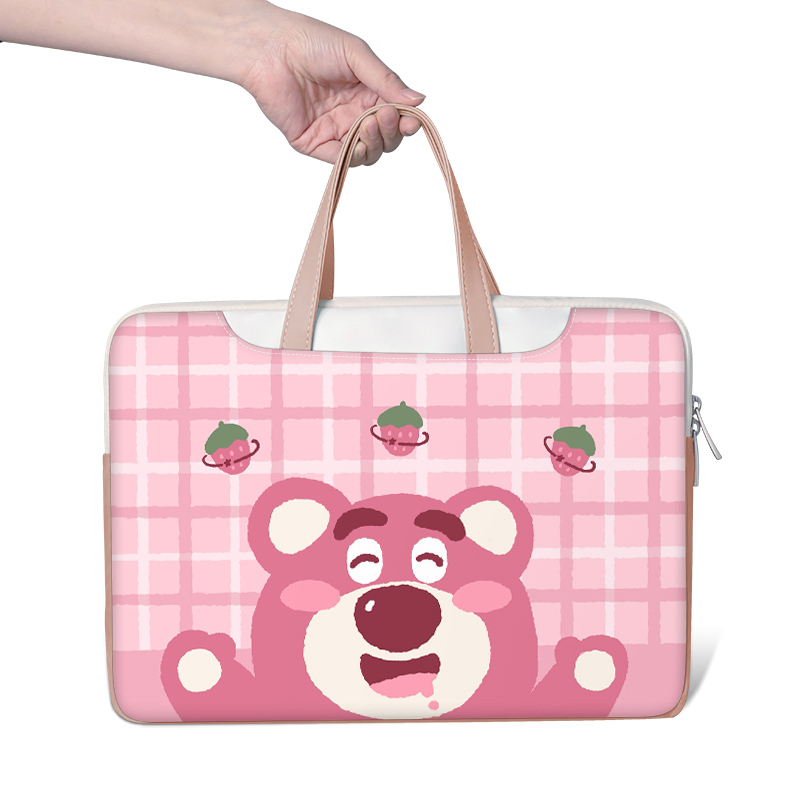 ☆ Gói điện miễn phí ☆Túi đựng laptop gấu dâu hồng cho bé gái và bé trai 12 13 14 15 16 17 inch Túi xách Sứ giả
