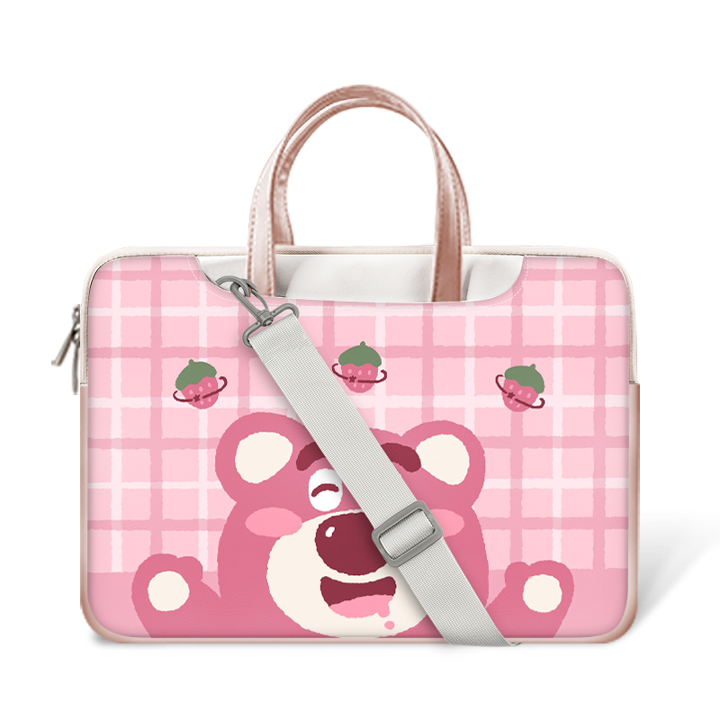 ☆ Gói điện miễn phí ☆Túi đựng laptop gấu dâu hồng cho bé gái và bé trai 12 13 14 15 16 17 inch Túi xách Sứ giả