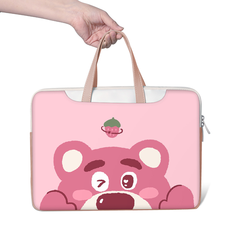 ☆ Gói điện miễn phí ☆Túi đựng laptop gấu dâu hồng cho bé gái và bé trai 12 13 14 15 16 17 inch Túi xách Sứ giả