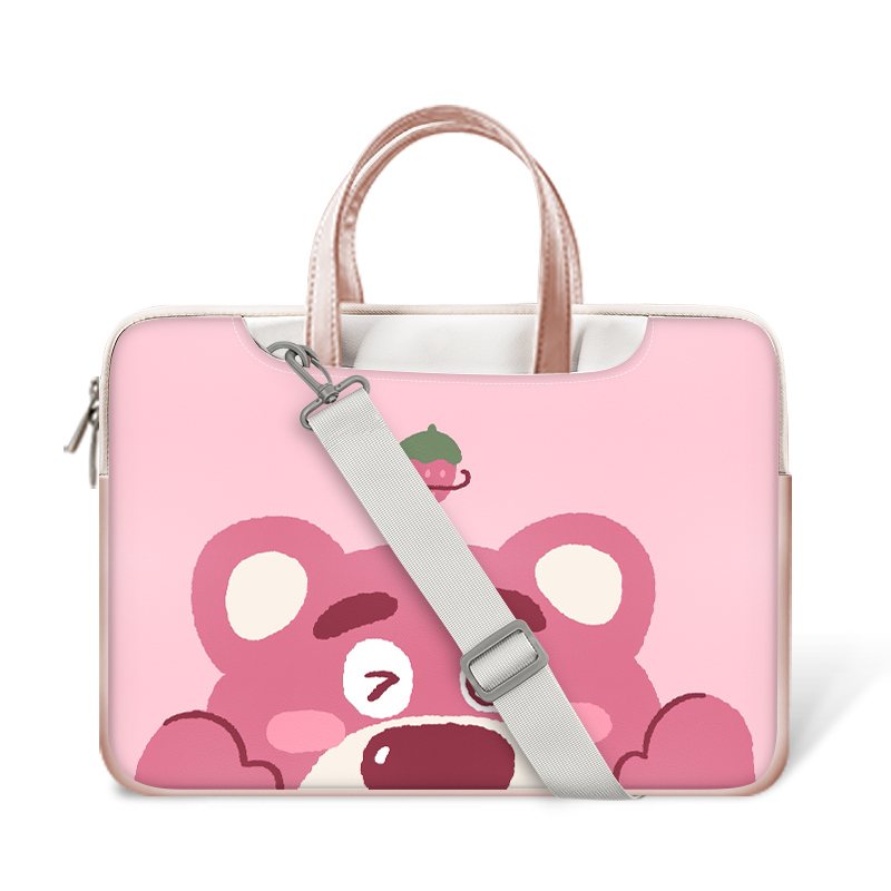 ☆ Gói điện miễn phí ☆Túi đựng laptop gấu dâu hồng cho bé gái và bé trai 12 13 14 15 16 17 inch Túi xách Sứ giả
