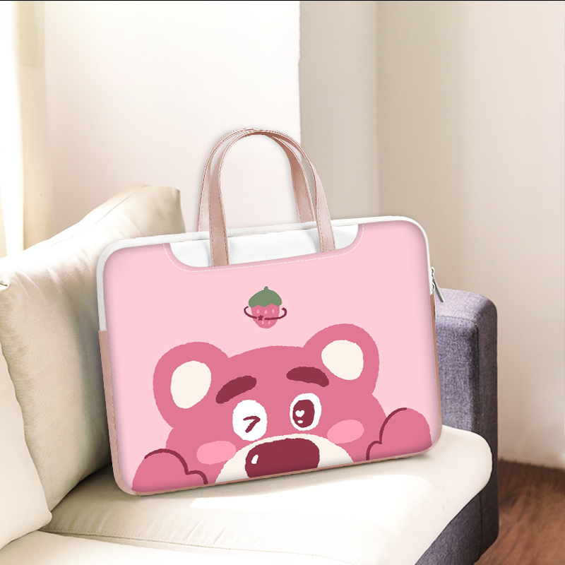 ☆ Gói điện miễn phí ☆Túi đựng laptop gấu dâu hồng cho bé gái và bé trai 12 13 14 15 16 17 inch Túi xách Sứ giả