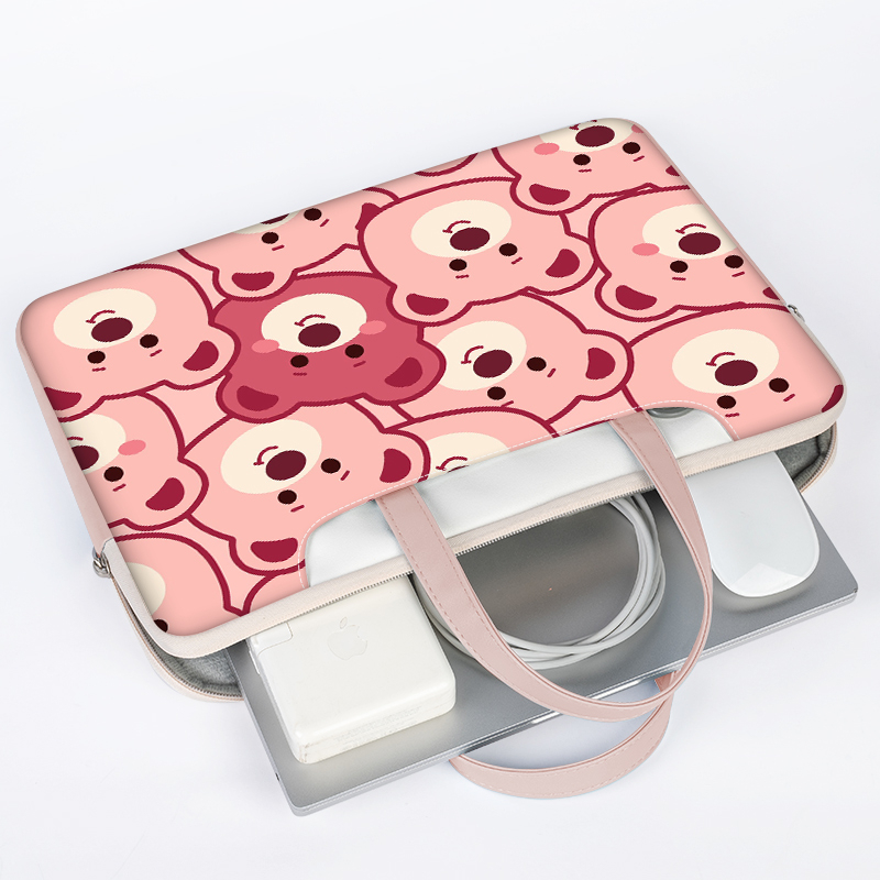 ☆ Gói điện miễn phí ☆Túi đựng laptop gấu dâu hồng cho bé gái và bé trai 12 13 14 15 16 17 inch Túi xách Sứ giả