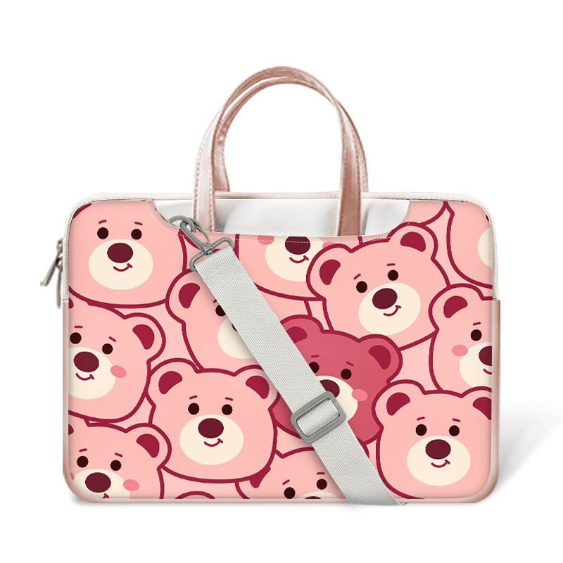☆ Gói điện miễn phí ☆Túi đựng laptop gấu dâu hồng cho bé gái và bé trai 12 13 14 15 16 17 inch Túi xách Sứ giả