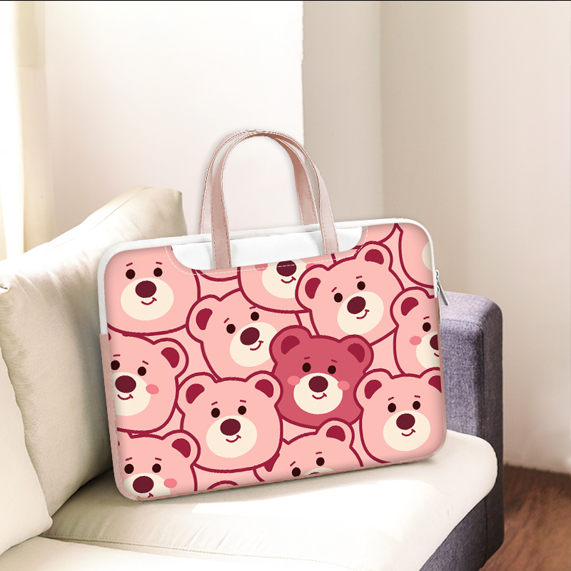 ☆ Gói điện miễn phí ☆Túi đựng laptop gấu dâu hồng cho bé gái và bé trai 12 13 14 15 16 17 inch Túi xách Sứ giả