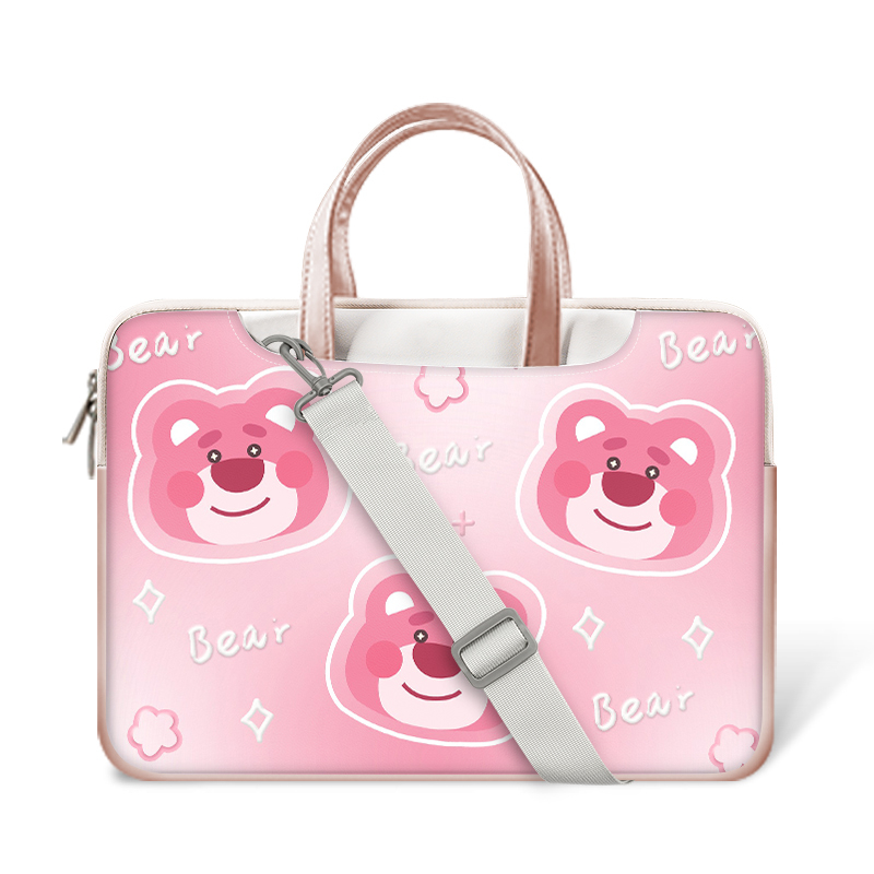 ☆ Gói điện miễn phí ☆Túi đựng laptop gấu dâu hồng cho bé gái và bé trai 12 13 14 15 16 17 inch Túi xách Sứ giả
