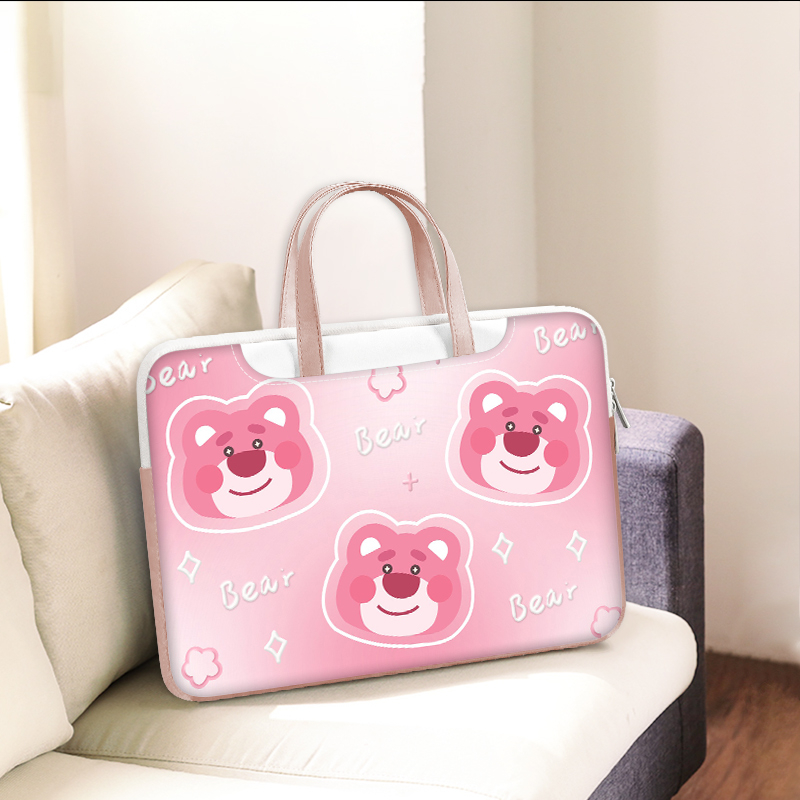 ☆ Gói điện miễn phí ☆Túi đựng laptop gấu dâu hồng cho bé gái và bé trai 12 13 14 15 16 17 inch Túi xách Sứ giả