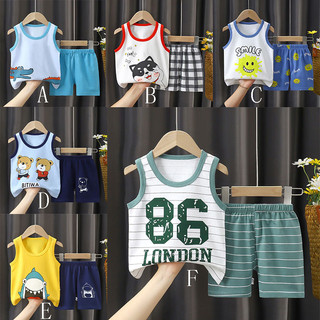 Set 2 món SANITKUN gồm áo thun cotton không tay và quần short thấm hút mồ hôi in hoạt hình dễ thương cho bé trai bé gái