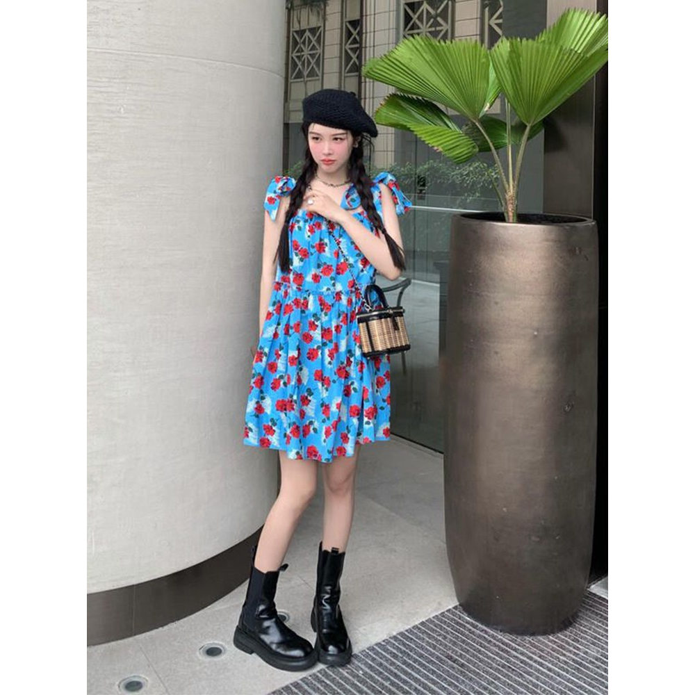 Đầm Công Chúa Hai Dây Họa Tiết Hoa Phong Cách vintage Thời Trang Mùa Hè Mới   HZFWC0999