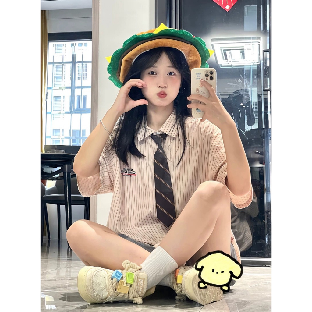 Áo Sơ Mi Sọc Thêu Chữ Thời Trang Dành Cho Nữ