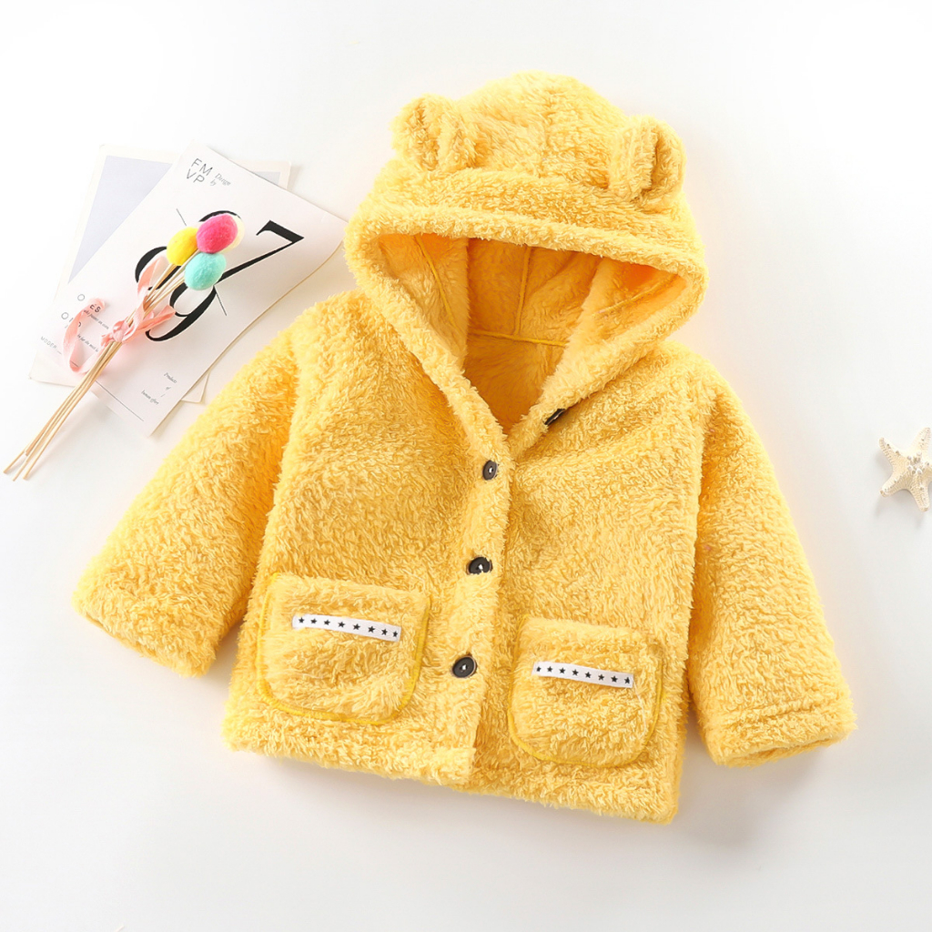 SUPER KIDS Áo Khoác Lông Cừu Dày Dặn Có Mũ Trùm Cỡ Nhỏ / Trung Bình Dễ Thương Cho Bé