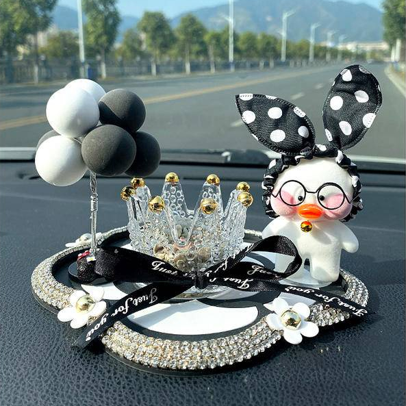 Set Phụ Kiện Vịt Lalafanfan, Vương Miện Và Trùm Bóng Trang Trí Nội Thất Xe Hơi Dễ Thương