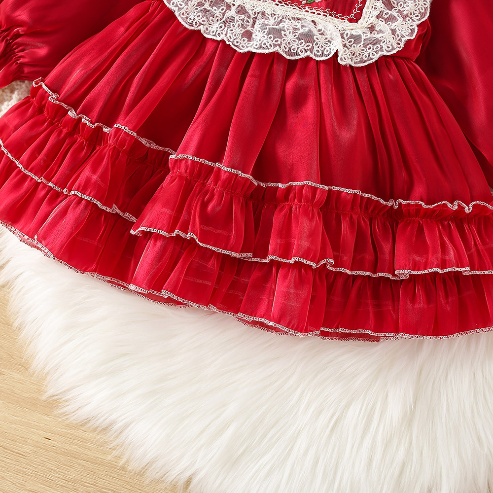 Đầm Công Chúa Tay Dài Thêu Hoa Phong Cách Cổ Điển Cho Bé Gái