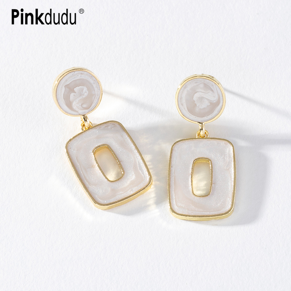 Khuyên tai Pinkdudu PD1496hình vuông rỗng bằng hợp kim tráng men sang trọng phong cách Hàn Quốc cho nữ
