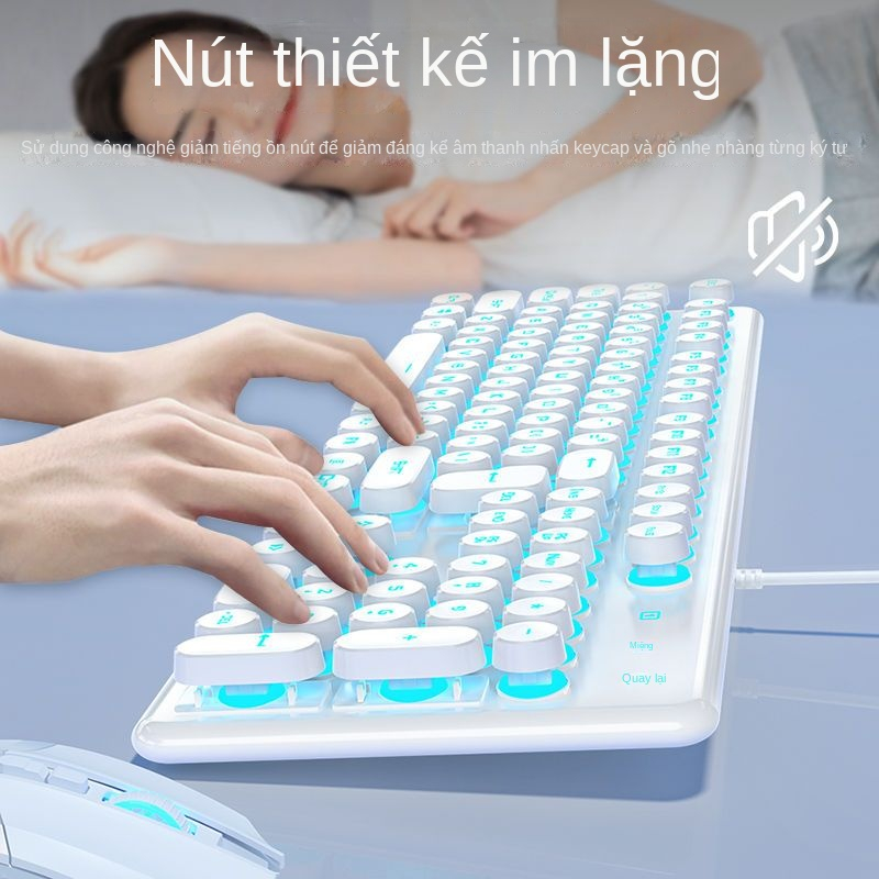 Bộ Ba Món Bàn Phím + Chuột + Dây Màu Hồng Phong Cách punk Cho Bé Gái