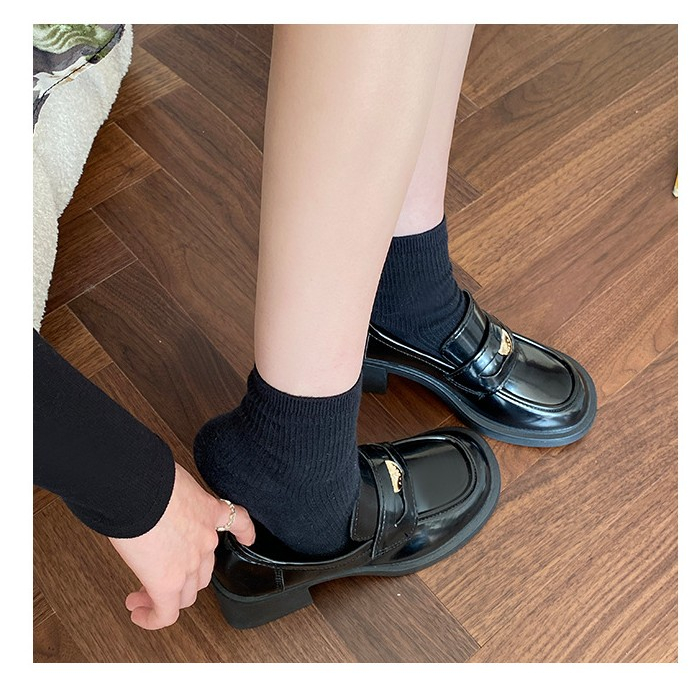 Pháp Loafers Nữ Mới Xuân Thu Nâu Mary Jane jk Giày Cao Chunky Gót Anh Mary Jane Giày Da Nhỏ
