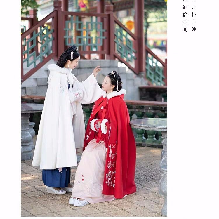 Áo Choàng Hán Phục Vải Lông Cừu Dày Dặn Thêu Họa Tiết Thời Trang Thu Đông Cho Nữ