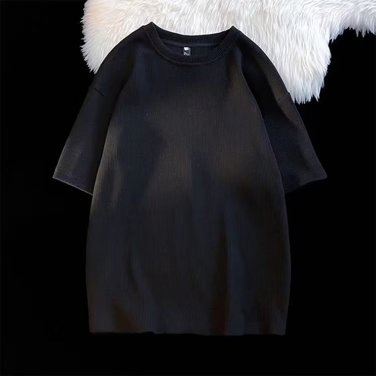 Bánh quế ngắn tay nam ins xu hướng thời trang mùa hè màu thu đáy tất cả trận đấu Áo thun Nam áo len nam nữ