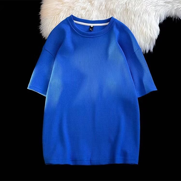 Bánh quế ngắn tay nam ins xu hướng thời trang mùa hè màu thu đáy tất cả trận đấu Áo thun Nam áo len nam nữ