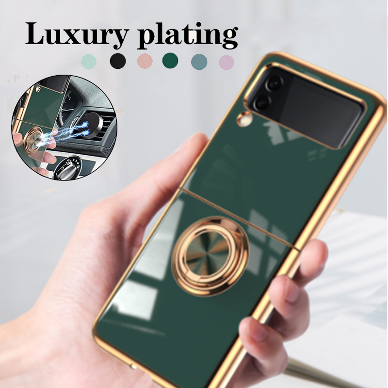 Sang Trọng Ốp Điện Thoại Chống Sốc Có Nhẫn Đỡ Từ Tính Cho samsung galaxy z flip 5 4 3 5g flip5