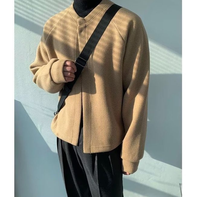 Áo khoác cardigan nam dệt kim dáng rộng cổ tròn Đơn giản thoải mái thời trang thu Đông chất lượng cao phong cách nhật bản cho nam