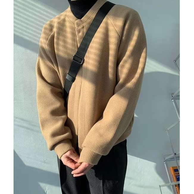 Áo khoác cardigan nam dệt kim dáng rộng cổ tròn Đơn giản thoải mái thời trang thu Đông chất lượng cao phong cách nhật bản cho nam